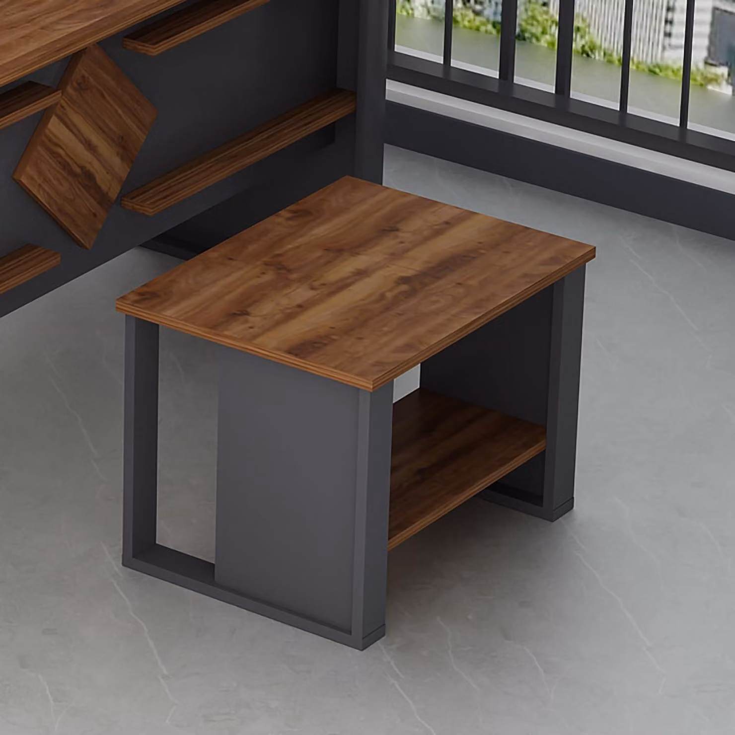 HOMIDEA Tavolino da divano BOSS con vano contenitore - Tavolino moderno per soggiorno, dimensioni 60 x 45 x 43,6 cm - Tavolino per divano - Grigio antracite/Noce