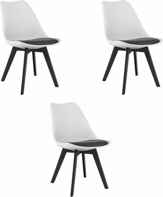 Set di 3 sedie Valora in ecopelle nera e bianca con struttura in legno di faggio e plastica per soggiorno o ufficio