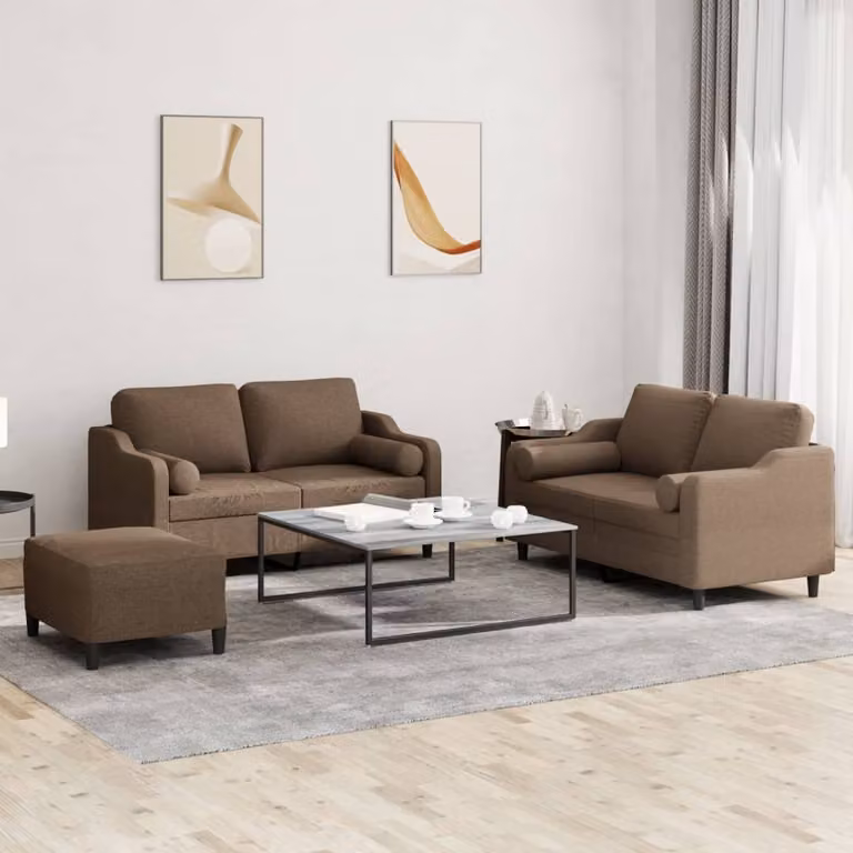 Maison Exclusive - Set divano 3 pezzi con cuscini in tessuto marrone
