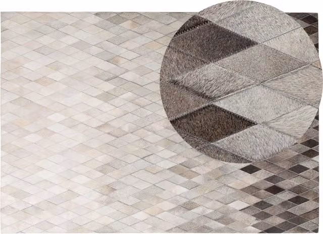 Tappeto Moderno Patchwork BELIANI in Pelle, Bianco, Grigio e Beige, Lavorato a Mano, L: 230 cm, P: 160 cm