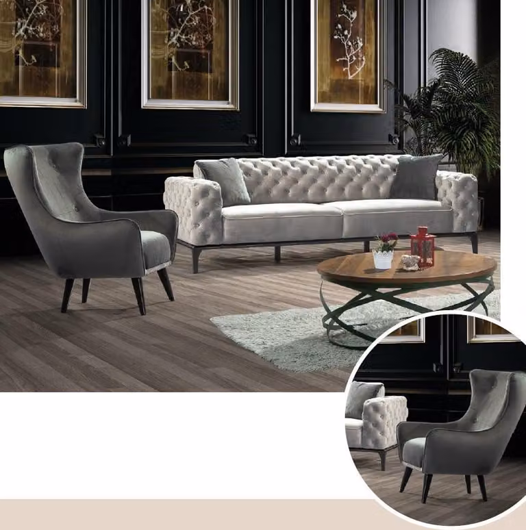 Chesterfield Sofagarnitur Sofa 31 Sitzer Stoff Grau Luxus Sofas Weiß