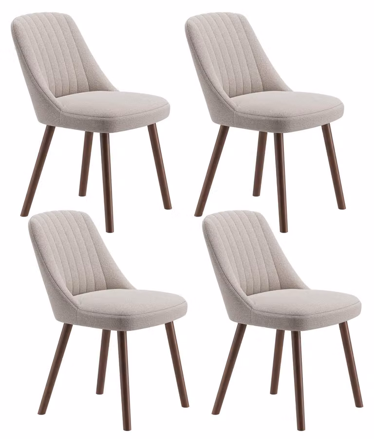 Set di 4 sedie da pranzo, sedie da cucina moderne con schienale a forma di conchiglia, rivestimento in tessuto morbido e gambe in legno massello, stile scandinavo, ideali per la sala da pranzo, il soggiorno o un ristorante, colore kaki