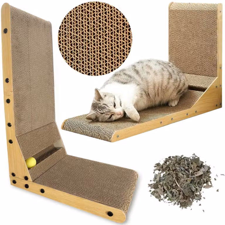 Tiragraffi angolare SNAPPY 60 cm per gatti con palla + ciotola per gatti
