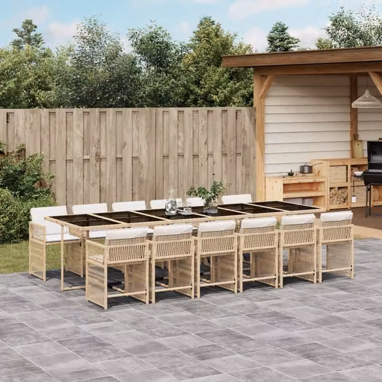 Maison Exclusive - Set da Pranzo da Giardino 13 pz con Cuscini Beige in Polyrattan