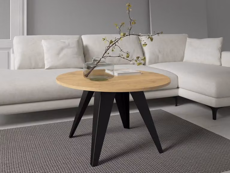 Tavolino rotondo ORESTA - nero / rovere lancelot