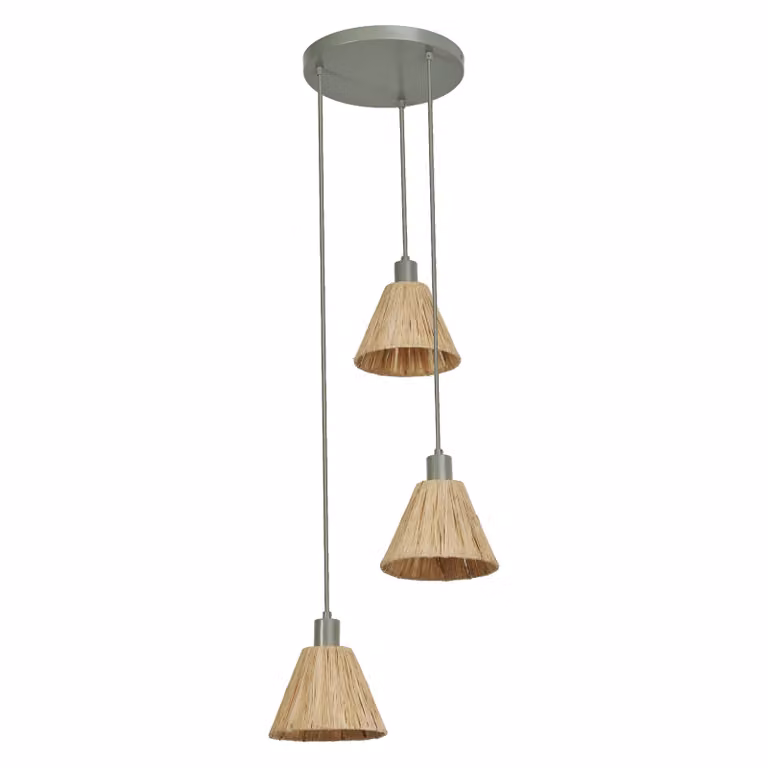 LEDVANCE lampada a sospensione a 3 luci Decor Raffia Plate verde in rafia e metallo, E27, diametro 430 mm, paralume in materiale riciclato, sostenibile grazie alla sorgente luminosa sostituibile, facile installazione