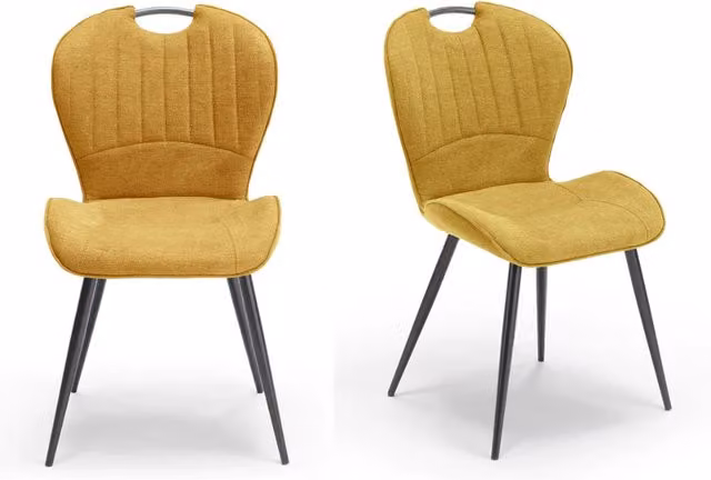 Set di 2 sedie imbottite Redokasa per sala da pranzo e cucina, design moderno con gambe in metallo, rivestimento in tessuto giallo o grigio
