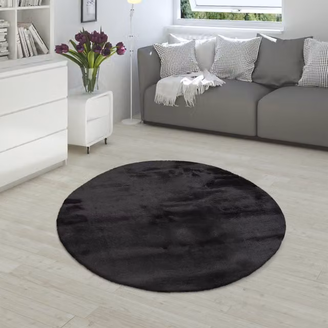 Tappeto rotondo Fluffy in ecopelliccia nera diametro: 120 cm