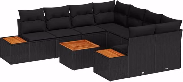 Set Divano da Giardino 9 pz Nero Poly Rattan 3348054