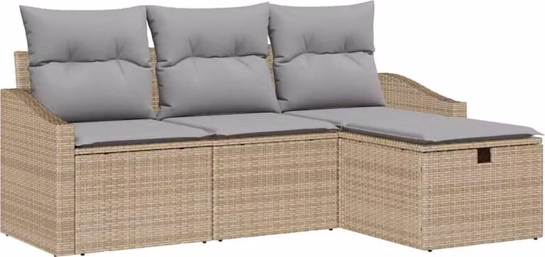 Set di divani con cuscino 4 pcs Beige polyrattan