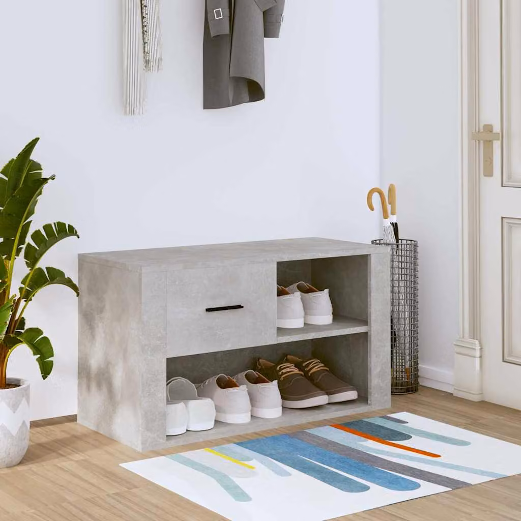 Scarpiera moderna vidaXL in legno grigio con ante a battente e ripiani interni L: 80 cm, P: 35 cm, H: 45 cm