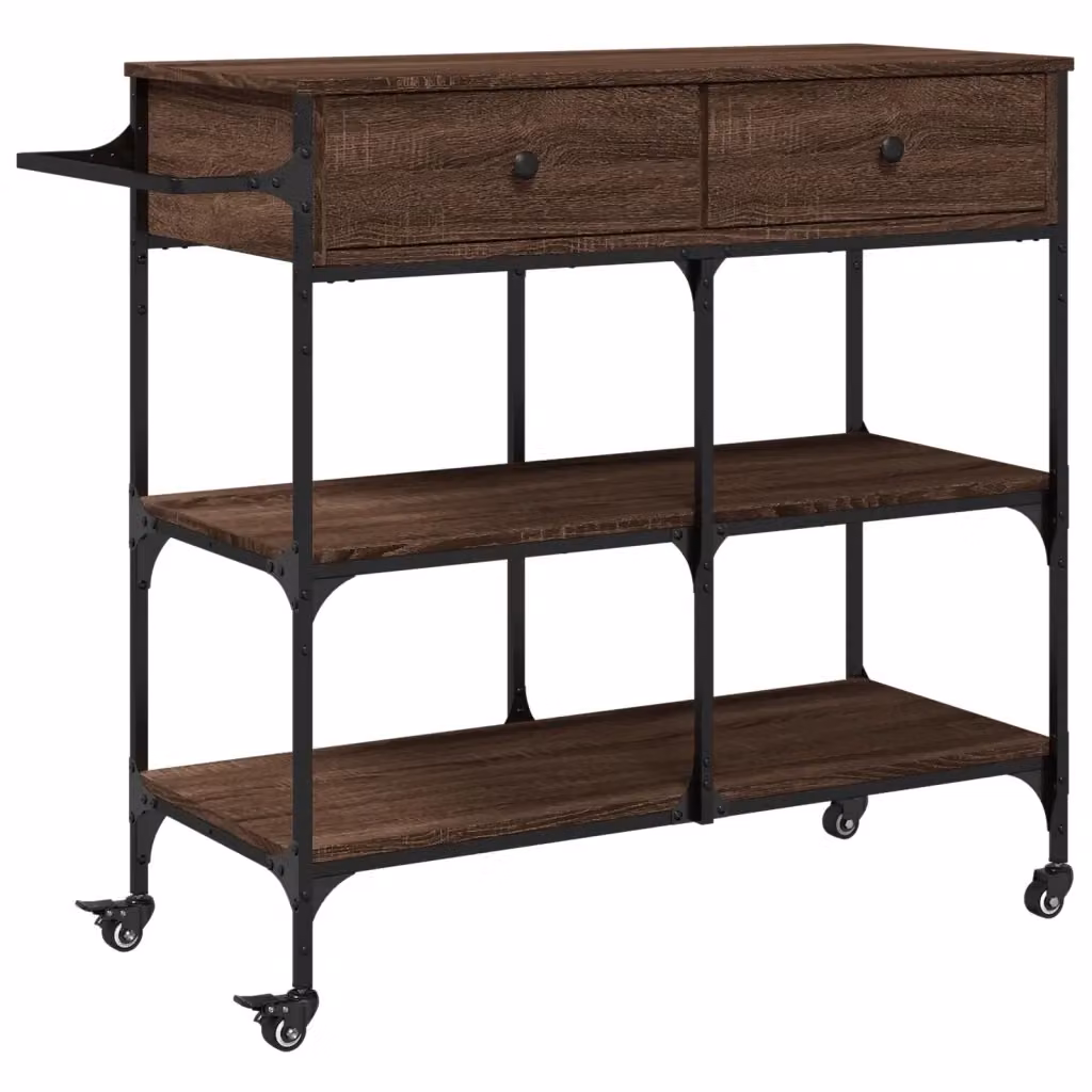 Carrello da cucina in legno e metallo stile industrial vidaXL, colore marrone rovere, L 105 cm x P 42 cm x H 95 cm – 2