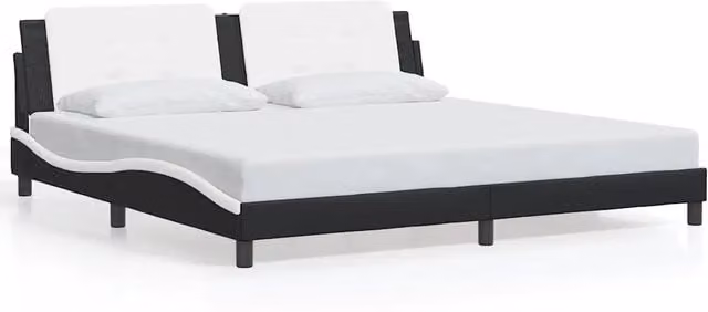 Letto matrimoniale | Letto per adulti | Giroletto senza Materasso Zadar Bianco e Nero 200x200 cm in Similpelle