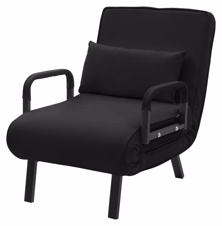 Poltrona reclinabile con funzione letto, poltrona 3-in-1 con funzione letto, poltrona trasformabile in letto, poltrona pieghevole, divano letto pieghevole, tessuto chenille, colore nero