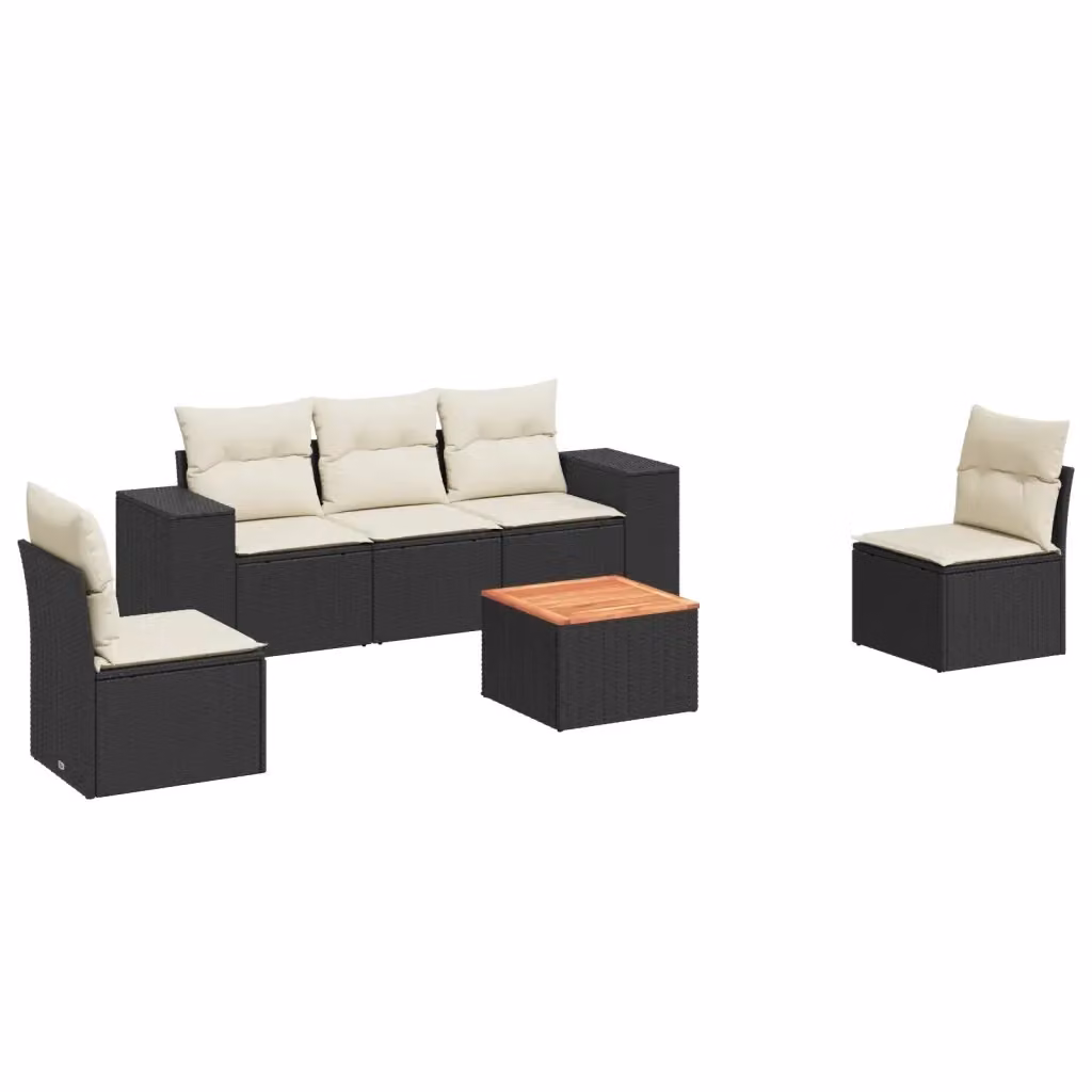 Set Divano da Giardino vidaXL 6 pz in Polyrattan Nero con Cuscini e Tavolino da Esterno – 2