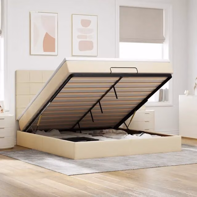 Letto con contenitore a sollevamento e materasso a molle vidaXL, colore beige e bianco, L/P/H: 180 x 200 x 203 cm – 1