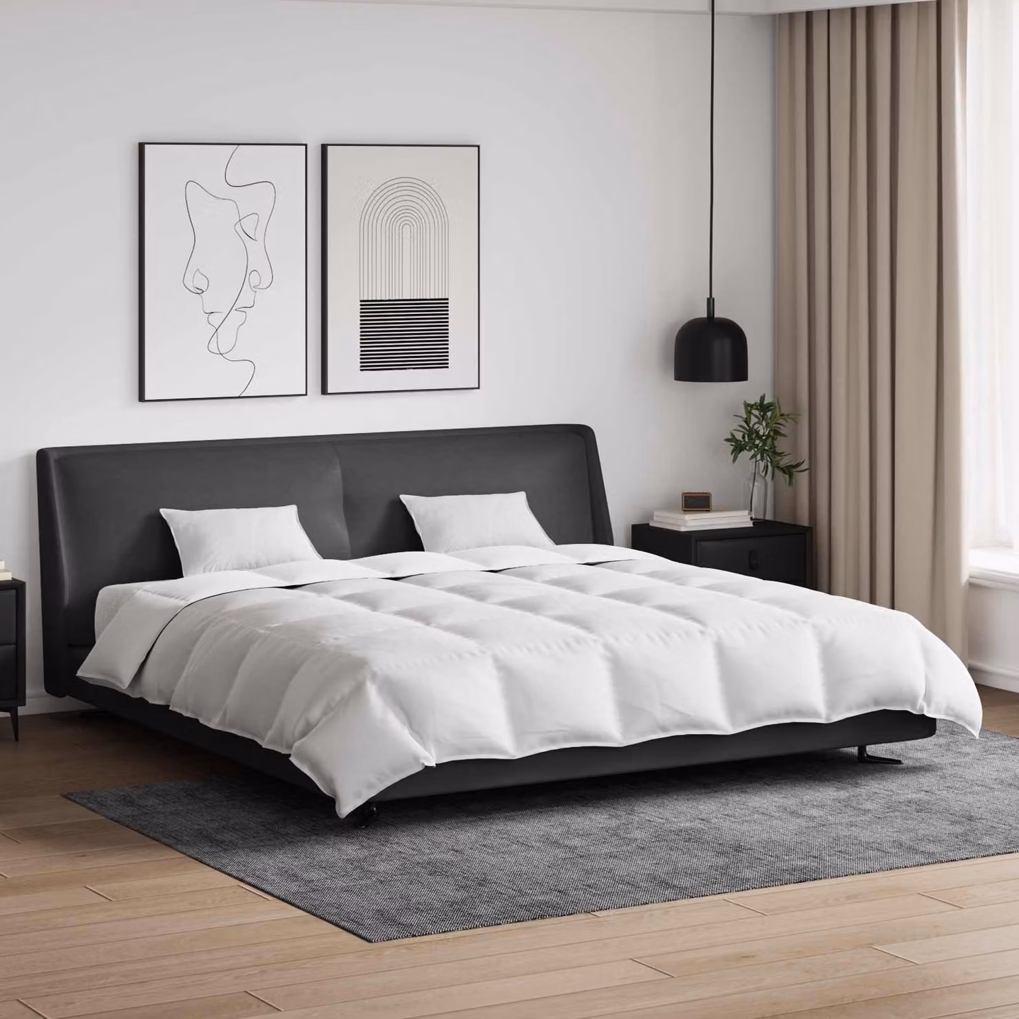 Set di 3 piumoni e cuscini vidaXL in piuma d'anatra, traspirante e lavabile in lavatrice, Bianco, L: 240 cm x P: 220 cm