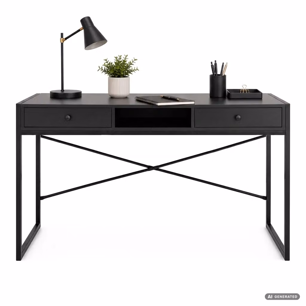 Scrivania da computer in stile industriale nera AKORD FURNITURE FACTORY L: 123 cm – 2