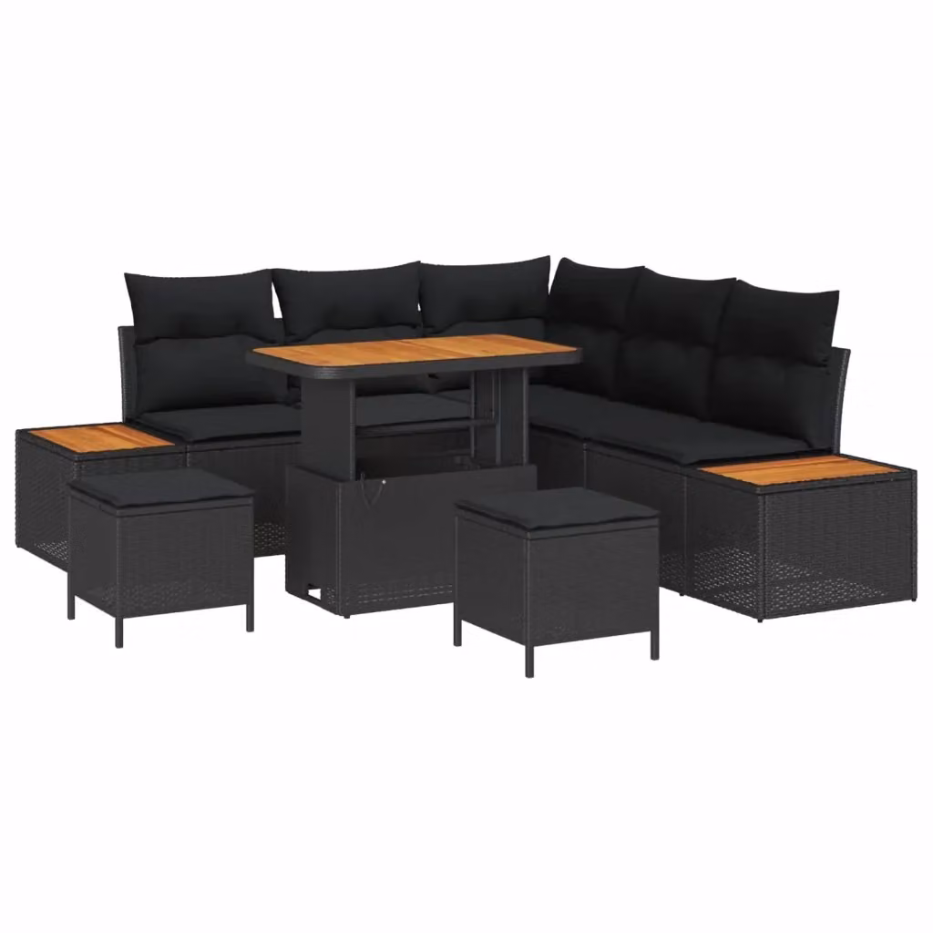 Set Divano da Giardino a L vidaXL in Polyrattan Nero con Cuscini e Tavolino da 8 Pezzi – 2