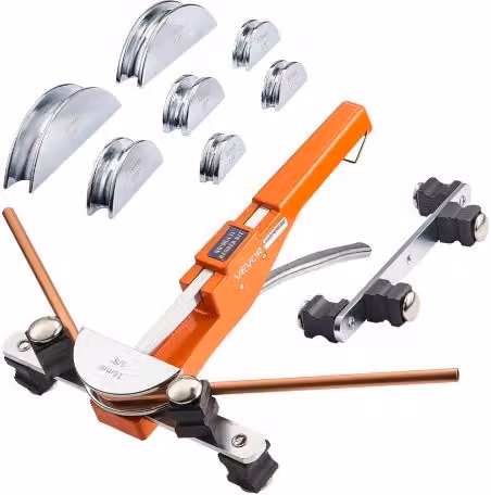 VEVOR Kit Piegatubi Manuale a Cricchetto per Rame e Alluminio 6-22 mm, Utensile con 7 Matrici per Impianti HVAC, Arancione