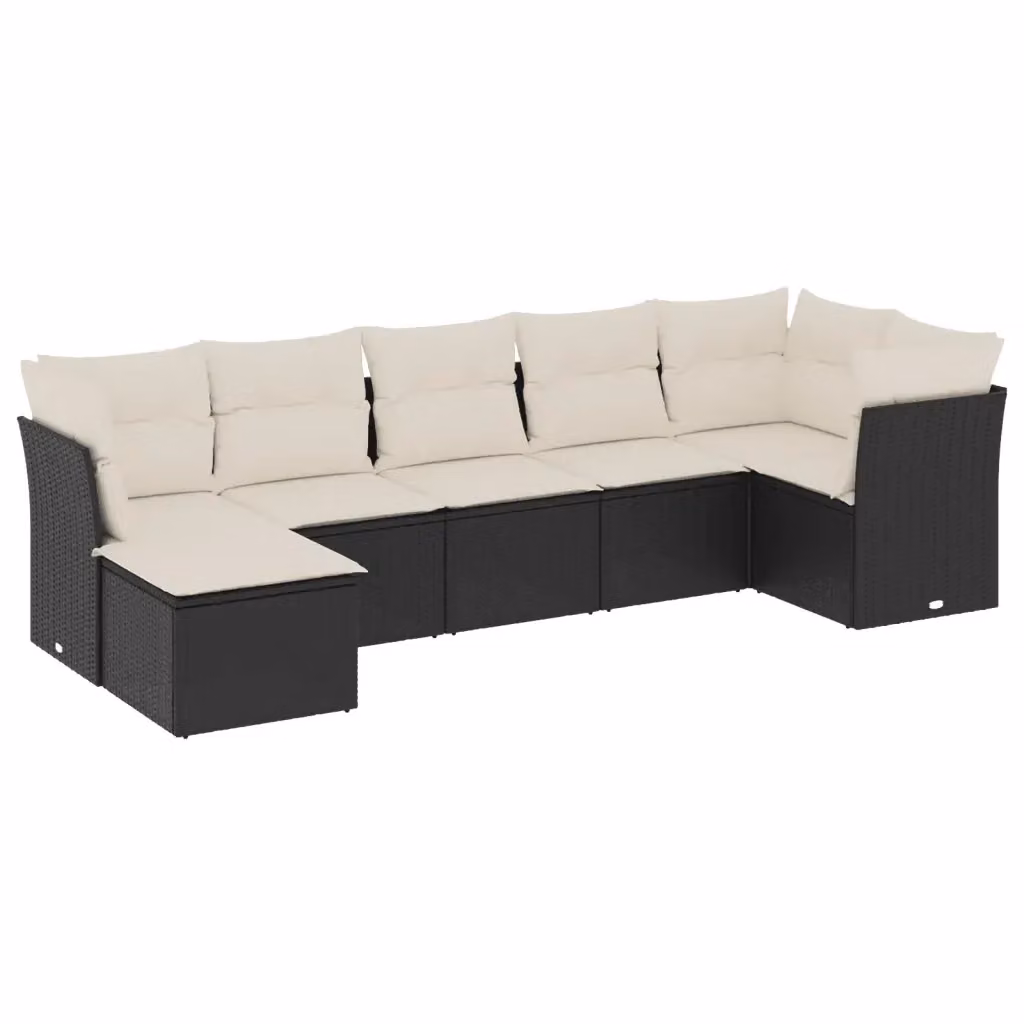 vidaXL Set Divani da Giardino a L con Cuscini 7pz in Polyrattan Nero e Bianco – 2