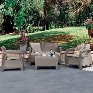 Set Salotto da Giardino Keter Corfu 4 Pezzi con Cuscini Colore Sabbia