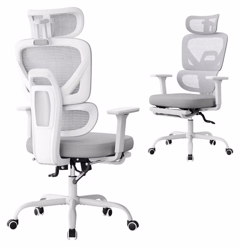 Sedia ergonomica da ufficio - sedia da scrivania - regolabile in altezza - poggiatesta regolabile - rivestimento in rete - braccioli - ruote - grigio