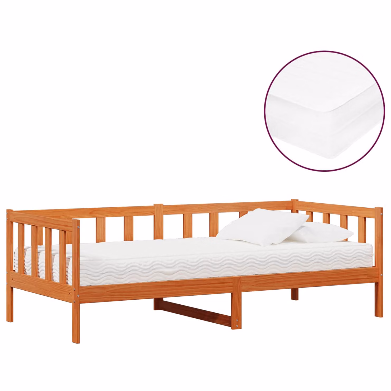 Letto Giorno vidaXL in Legno di Pino con Testiera, Marrone Cera e Bianco, L/P/H: 90 x 200 x 97,5 cm
