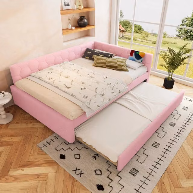 Divano letto estraibile 90x200 cm con presa USB; struttura in lino e MDF; grigio