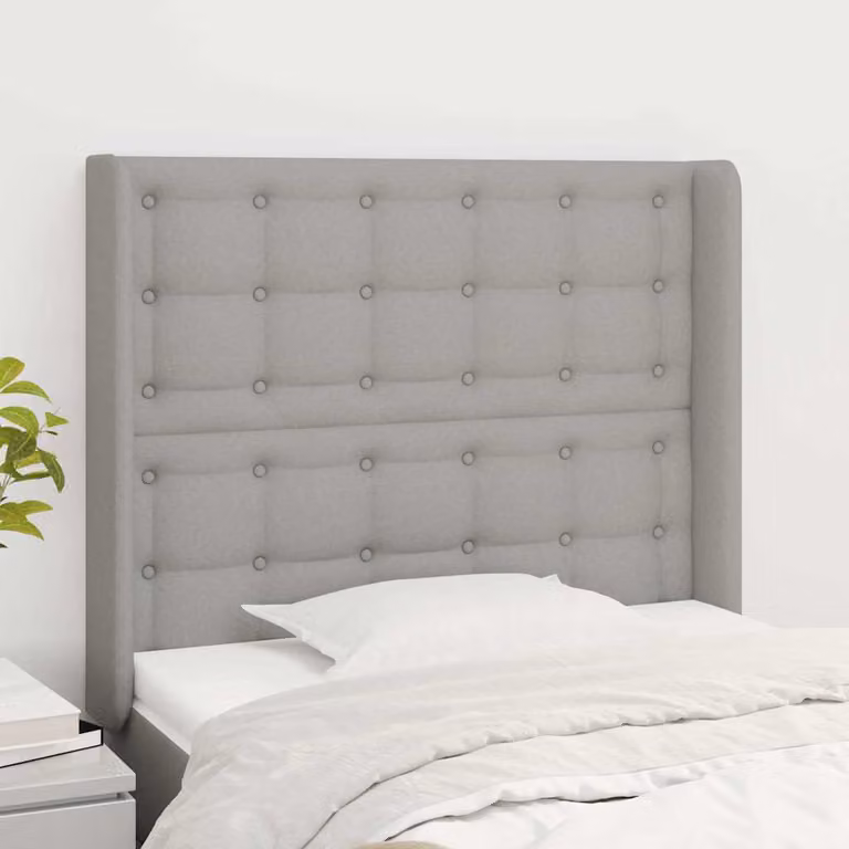 Testiera ad orecchio vidaXL in tessuto grigio chiaro con struttura in legno L: 103 cm, P: 16 cm, H: 118-128 cm