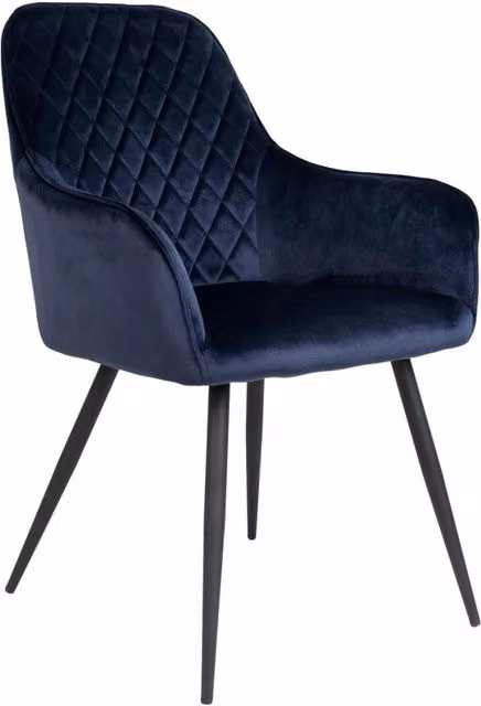Set di 2 sedie da pranzo Harbo con braccioli in velluto blu e gambe in metallo nero