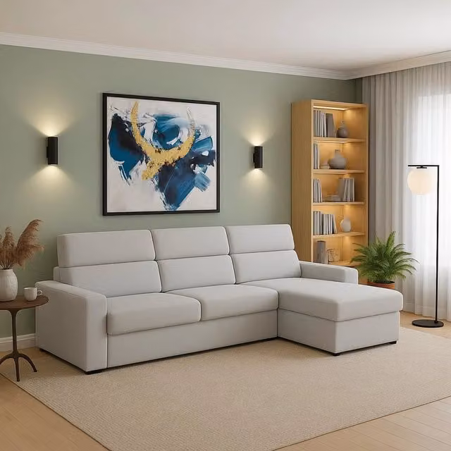 Divano Fisso con Penisola Reversibile Vigonovo Made in Italy Grigio Chiaro L/P: 280 x 160 cm – 1
