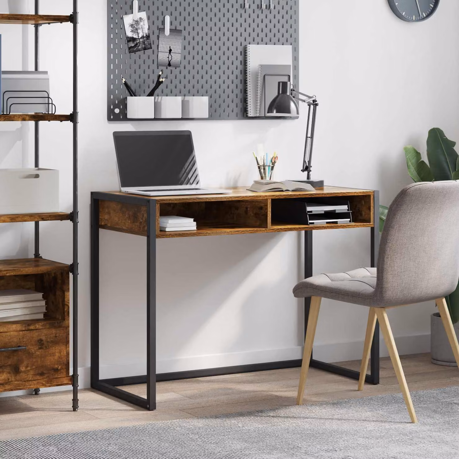 Maison Exclusive - Scrivania in legno impiallacciato effetto noce, dimensioni 100 x 50 x 75 cm