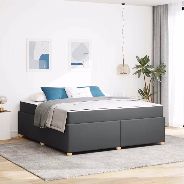 Struttura del letto moderna vidaXL in tessuto e legno, L/P/H: 180 x 200 x 202 cm, Grigio scuro
