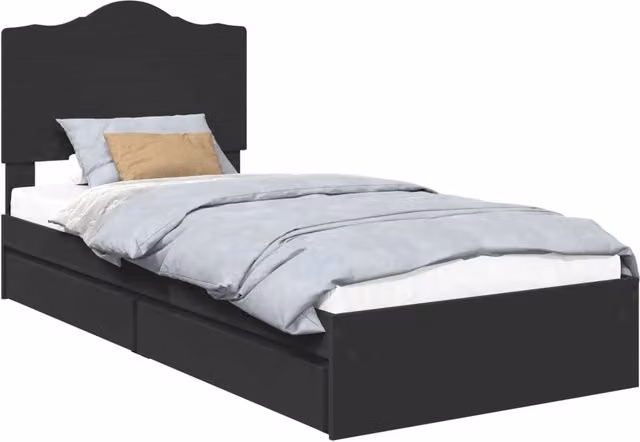Letto singolo | Letto per adulti | Letto con Contenitore Nero 90 x 190 cm Legno multistrato