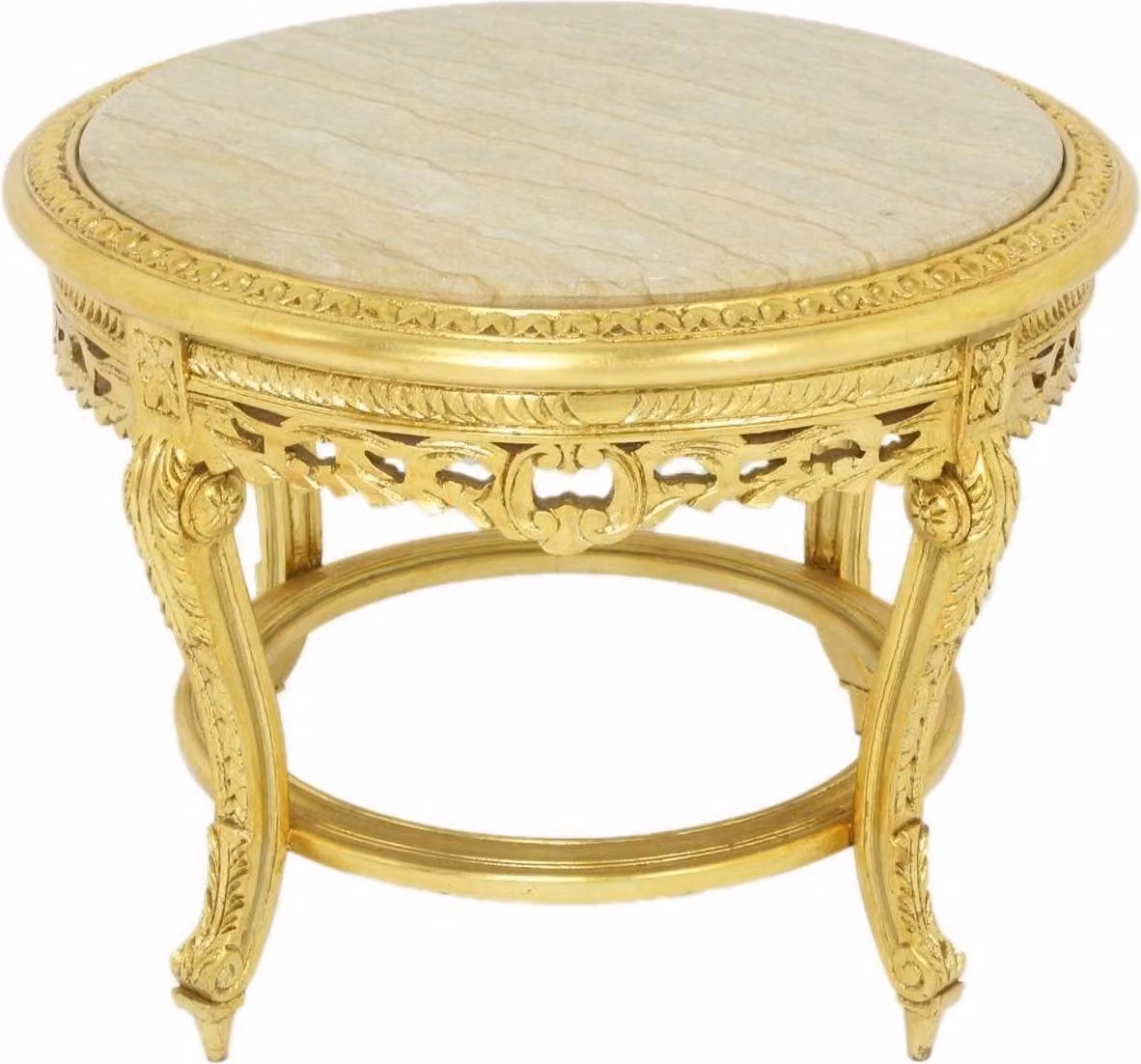 Casa Padrino Tavolino barocco con piano in marmo oro/crema Ø 70 x H. 45 cm - Tavolino rotondo da salotto in stile antico - Mobili da salotto barocchi