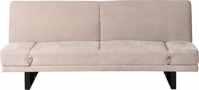 Divano Letto in Tessuto beige chiaro ciniglia con schienale reclinabile e struttura in legno stile moderno