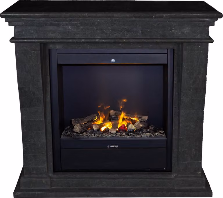 Caminetto a vapore acqueo Xaralyn - Kreta Mini EAL-SBU - pietra naturale nera - riscaldamento 1500 Watt - con telecomando - caminetto elettrico Opti-Myst - caminetto da incasso incluso - caminetto decorativo