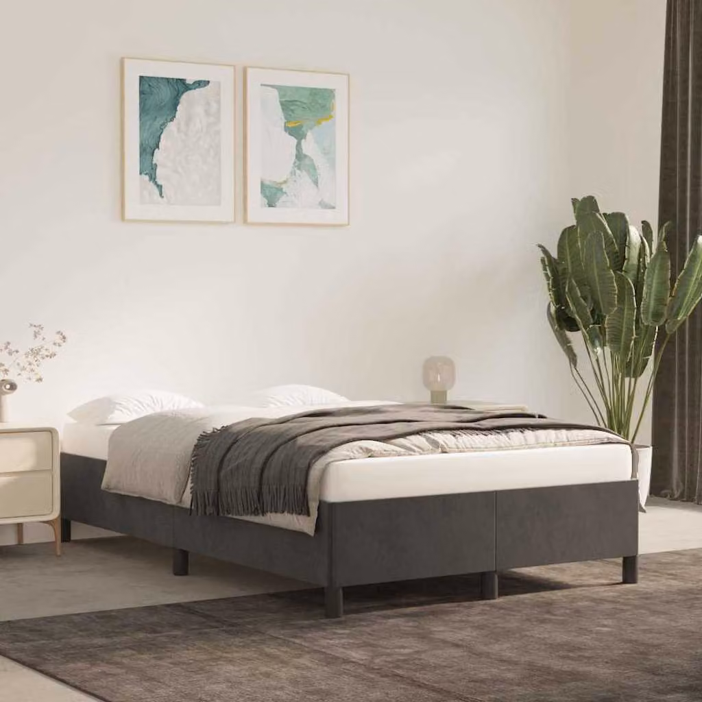 vidaXL Giroletto in Velluto Grigio con Listelli in Legno L/P: 120 x 200 cm