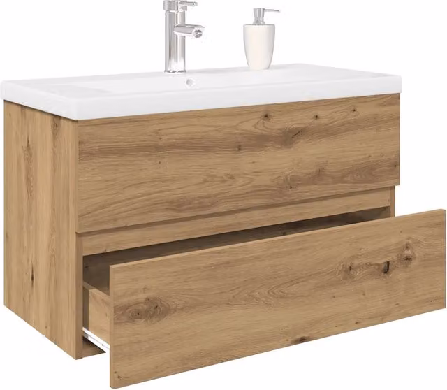 Mobile Bagno con Lavabo Integrato&Rubinetto-Lavandino-Lavabo Rovere Artigianale 896914