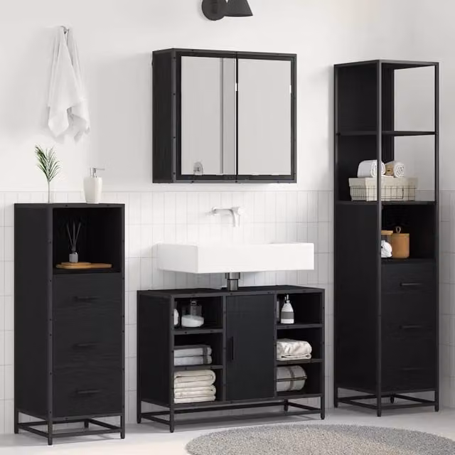 Set di mobili per il bagno 4 pz Rovere Nero 80 x 33 x 60 cm 3402356