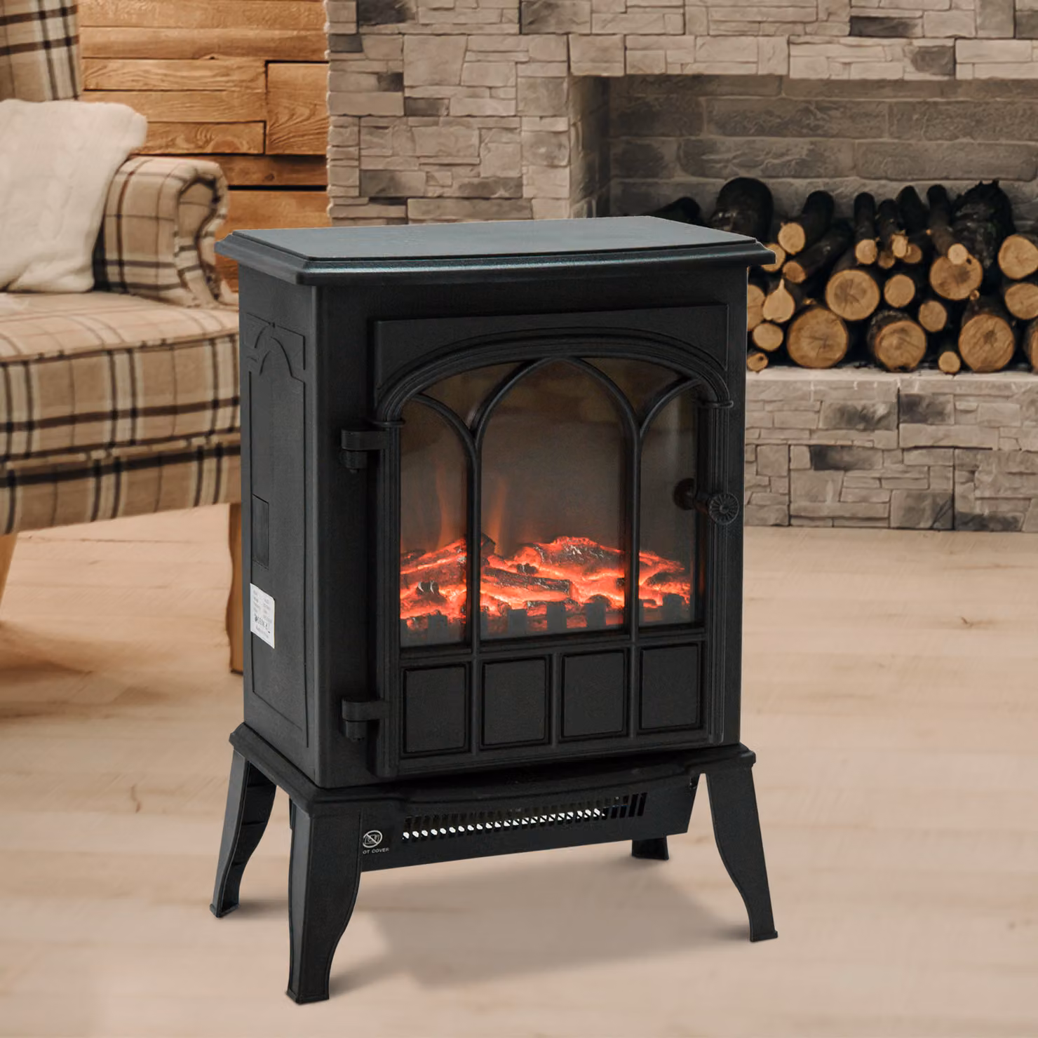 Camino Elettrico da Terra Aosom con Effetto Fiamma e Luminosità Regolabile in Ferro e Vetro Nero L/P/H: 39 x 23 x 56.5 cm – 2
