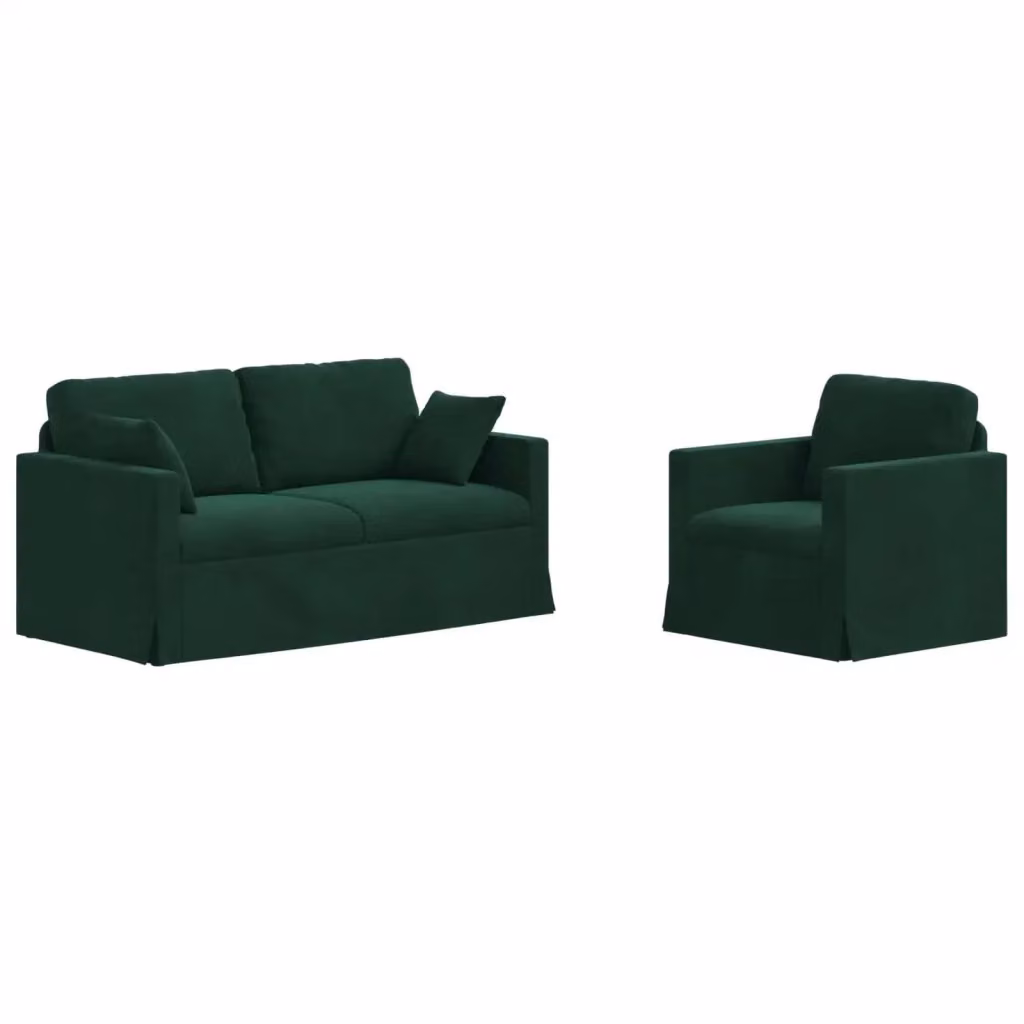 Set di 2 divani vidaXL in velluto verde scuro con struttura in metallo per soggiorno e camera da letto L: 158 cm, P: 78 cm, H: 80 cm – 2