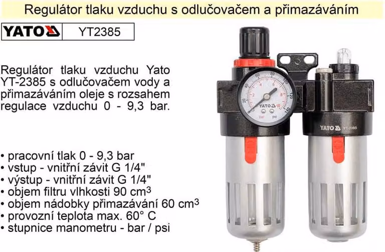 Yato Filtro disidratatore + riduttore + oliatore 1/4" 90Cm3 2385