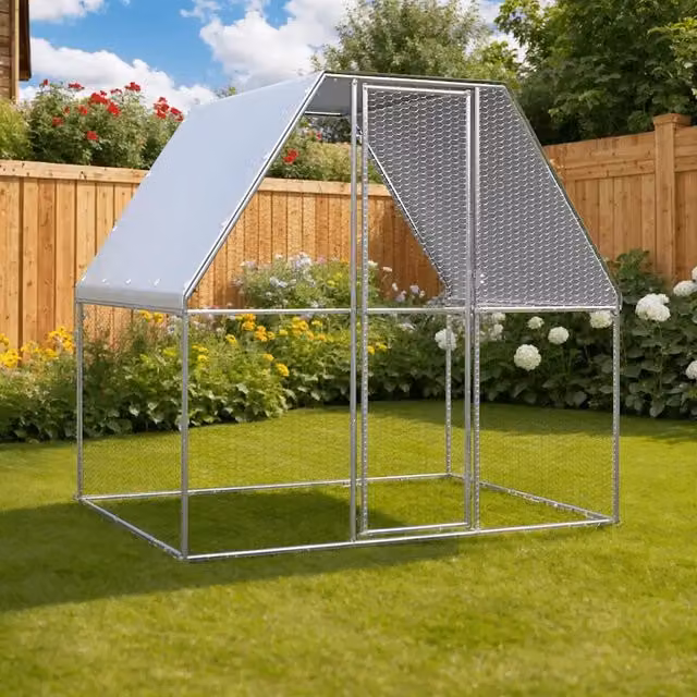 Gabbia per polli vidaXL in acciaio zincato e plastica, Argento e Grigio, L/P/H: 2 x 2 x 2 m – 1