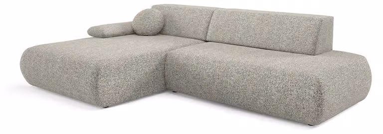Divano a tre posti con funzione letto, modello Puentro, rivestito in tessuto effetto lino, versione sinistra