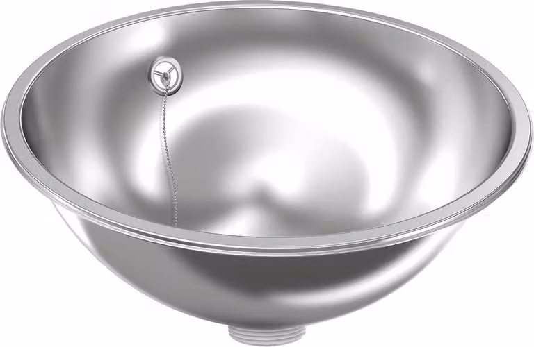 KWC AR bacino rotondo, RONDO, acciaio inox, hgl, 387x155 mm, troppopieno, scarico e filo di troppopieno.