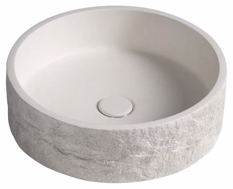 Lavabo in cemento ISPIR con rubinetto, 40 cm, arenaria bianca