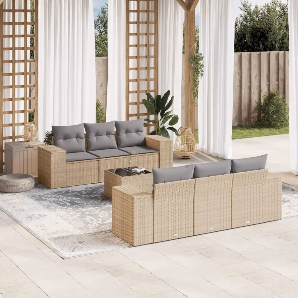 Set di divani da giardino vidaXL in polyrattan beige con cuscini e tavolino da esterno – 1