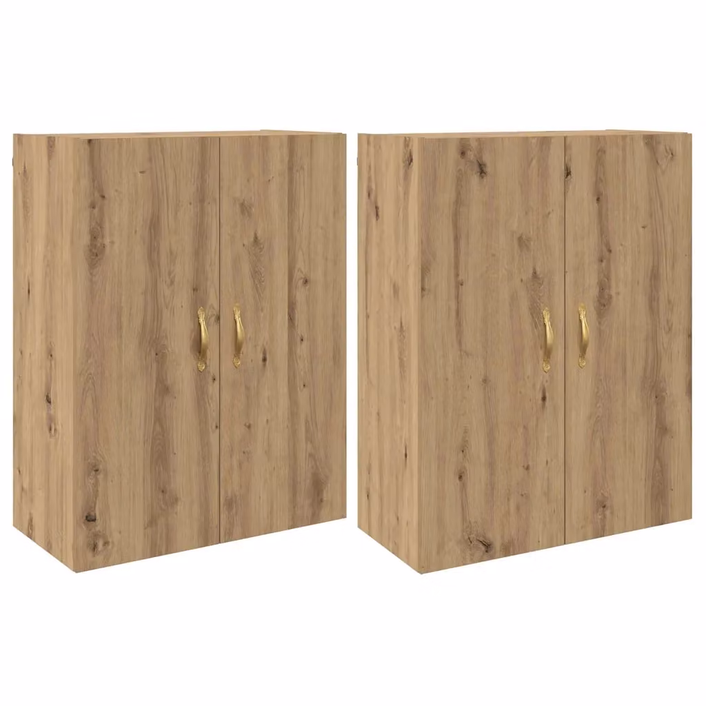 Set di 2 Mobiletti a muro vidaXL in stile moderno, colore Rovere, L: 69,5 cm, P: 34 cm, H: 90 cm – 2